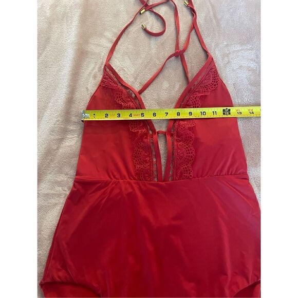Laundry by Shelli Segal One Piece Lace Trim Red ( spice) Swimsuit Size M - Picture 6 of 13